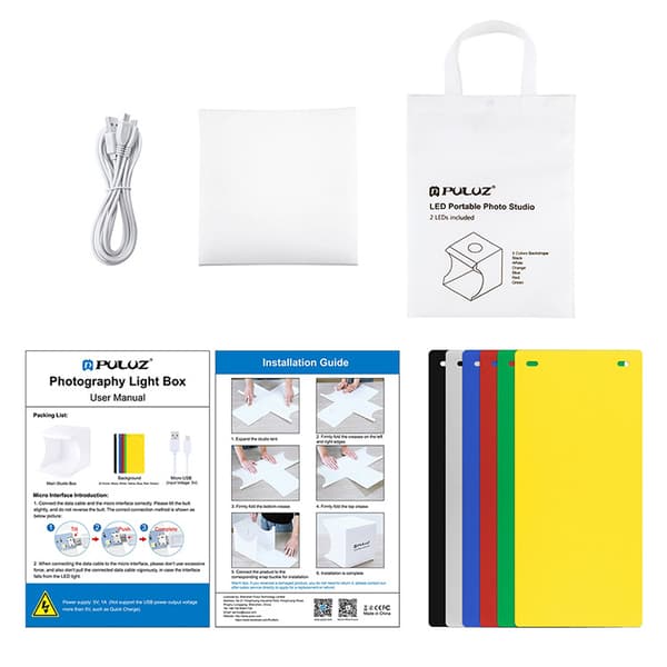 20 cm Bærbar Lysboks med 2 LED-paneler, Foldbar, 1100LM Lys for Fotografering
