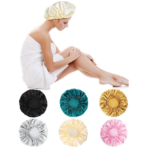 6 Stk. Sovehue Satin Bonnet Sovehat Blød Elastisk Nat H