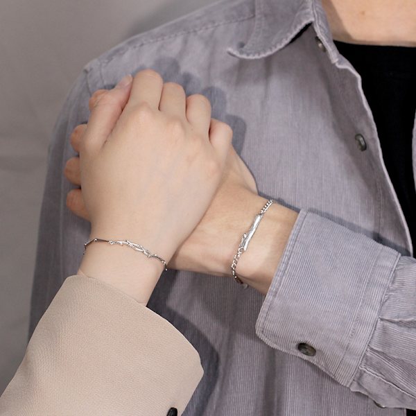2 st Par-armband för par Kvinna Sterling Silver INS Bangel Minimalistisk