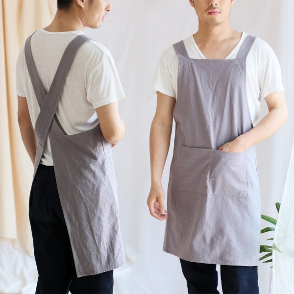 Bomuldslinnedsforklæde med lomme, kokkekøkkenforklæde i japansk stil