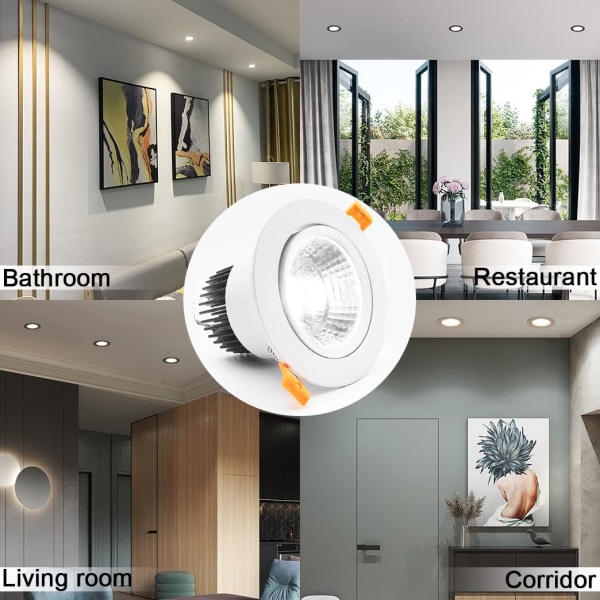 LED Downlight Svart, 6-pack 3W COB Inbyggd Taklampa