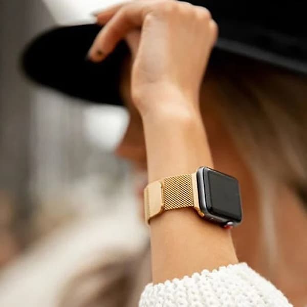 Apple gullfarget rustfritt stål milanese loop for 38mm 40mm 41mm klokker, ta