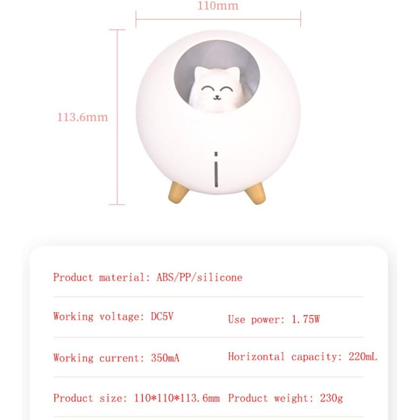 （Vit）Katt Djur Multi-Mode Färgglad LED Nattlampa Liten Mini Spr