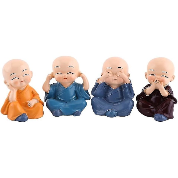 4pcs Buddha Statue - Mini Monk Buddha Resin Figurine For Home Garden Decoration Car Gift Idea