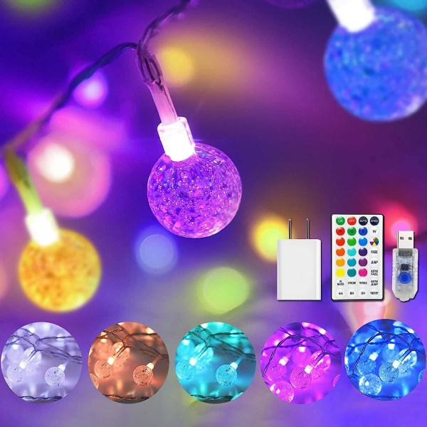 Fargeskiftende global perlelampe USB-plugg, 16,4 fot 50 LED-krystall
