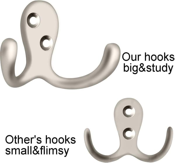 10 stk Dobbelt-Tand Coat Hooks Hardware, Sølvfarvet Håndklæde Hooks Væggen