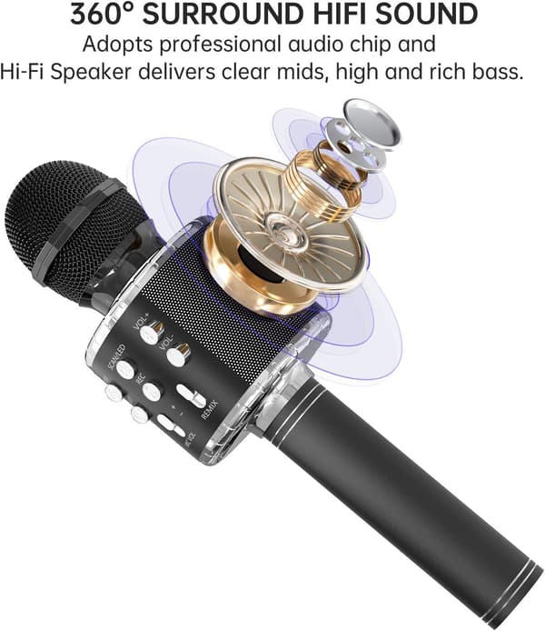 Karaoke-mikrofoni (musta) lapsille, langaton Bluetooth Karaoke Mi