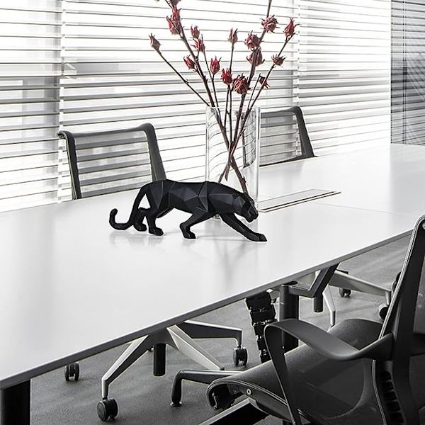 Sort Panther Skulptur Moderne Leopard Statue Geometrisk Dyr Re