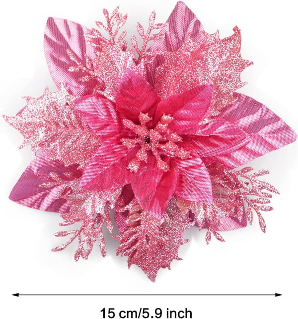 1 Pakke 15cm Glitter Juleblomster - Kunstige Julestjerner -