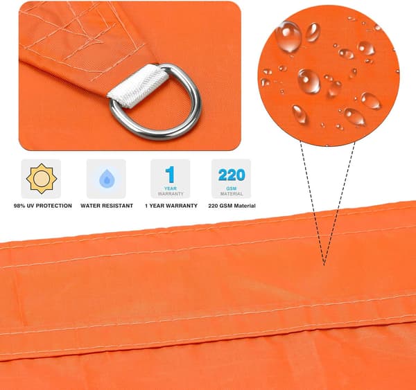 2 x 3m Orange Rektangulära Solsegel, Vattentätt UV-Resistent Markis