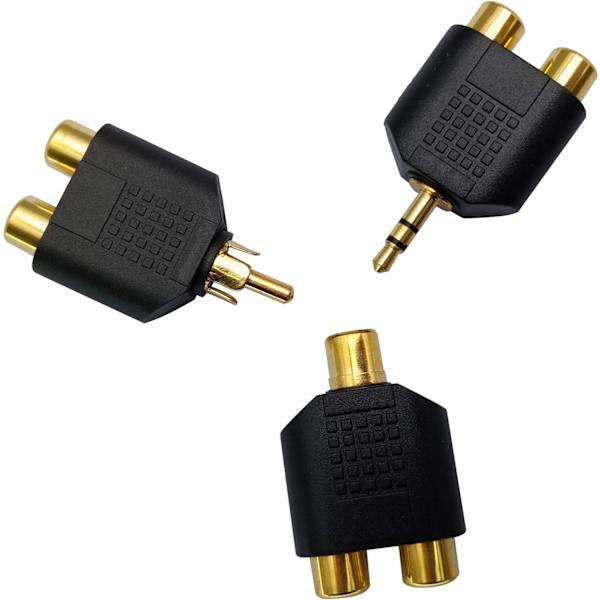Jakaja-adapteri, kultapinnoitettu 1 RCA-uros 2 RCA-naaras liitäntä Y
