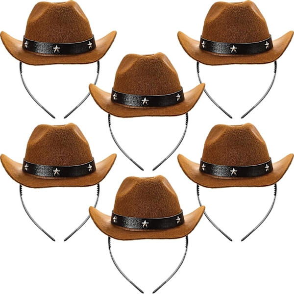 6 stk Cowboy Hat Hodebånd Mini Cowgirl Hat Hodebånd Cowgirl Kostyme Tilbehør for Kvinner Menn Voksen Western Fest Tilbehør