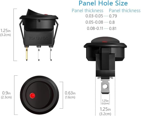 8 stk LED Vippebrytere, Interuptor 12v for Bil DC 12V 20A på/av