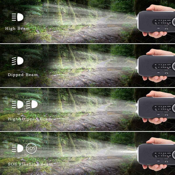 （Svart）Veva Radio, Solpanel Handvev Bärbar Nöd AM/FM W