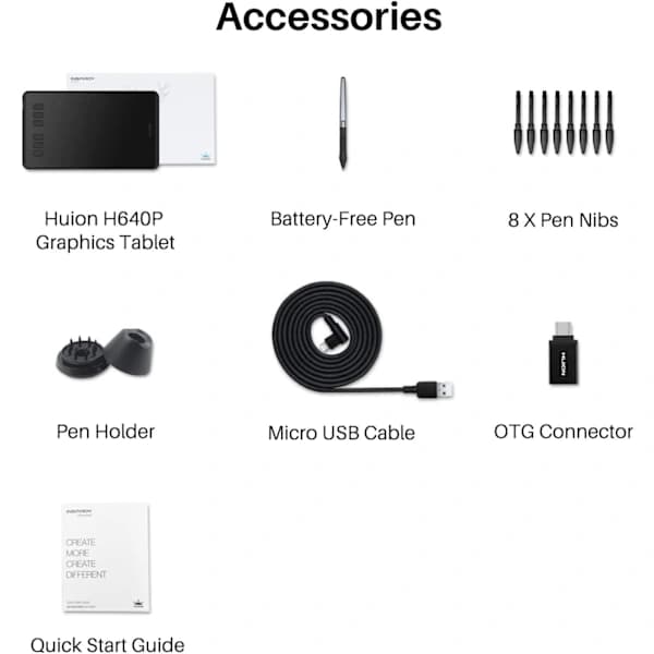 HUION H640P Ritplatta med 8192 Tryckkänslighetsnivåer (Stöder Android OS) med Batteridriven Penna och 6 Anpassningar