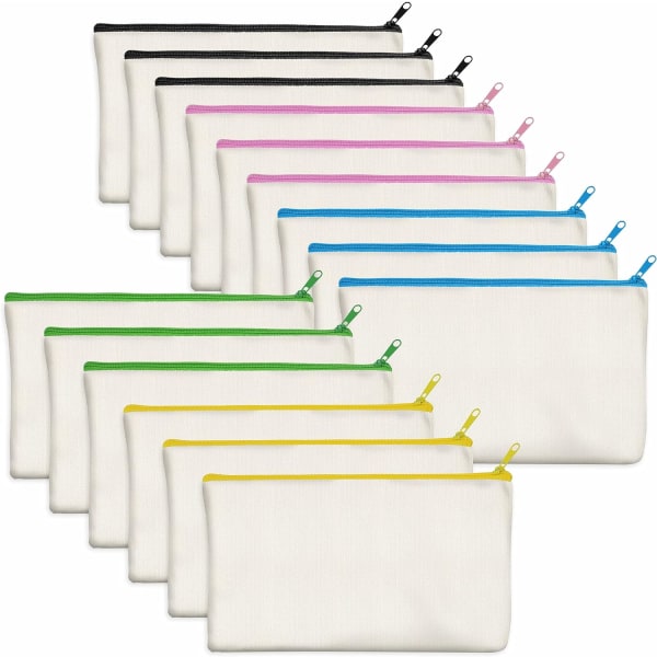 Paket med 15 Virgin Cotton Bags Craft Zipper Bags Sminkväska för Fi