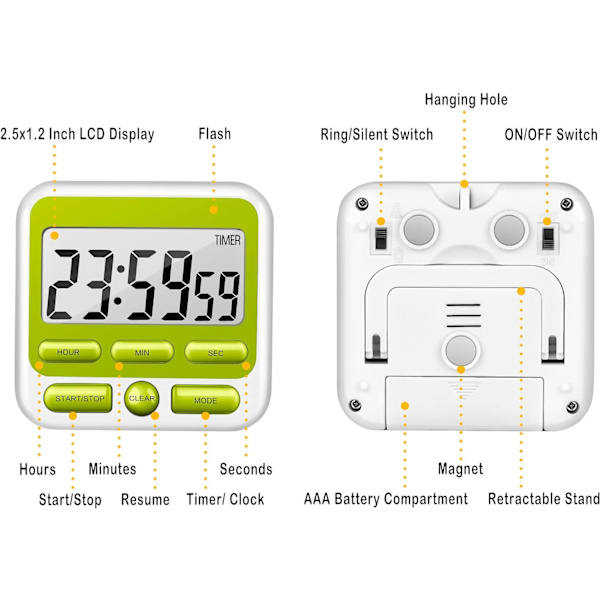 Digital Köktimer med Tyst/Hög Larmknapp På/Av-knapp,