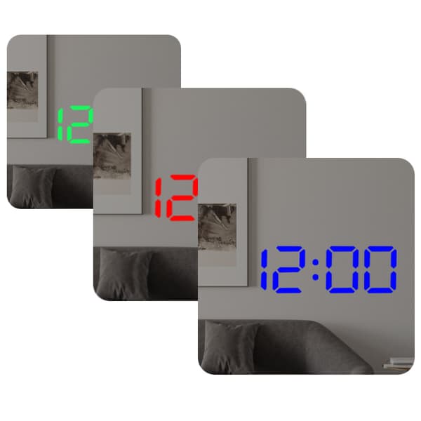 Digital vækkeur med spejloverflade LED-display Rejsetid P