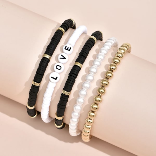 5-delt Bohemian Etnisk Farverigt Armbånd Blødt Keramik Retro Temp