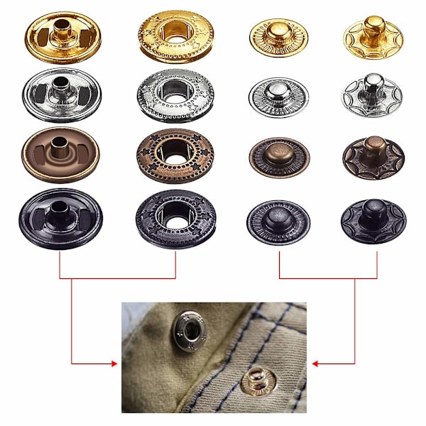 120 stk Metallknapper 4 Farger (12mm) + Hammer, For Lærhåndverk DXGHC