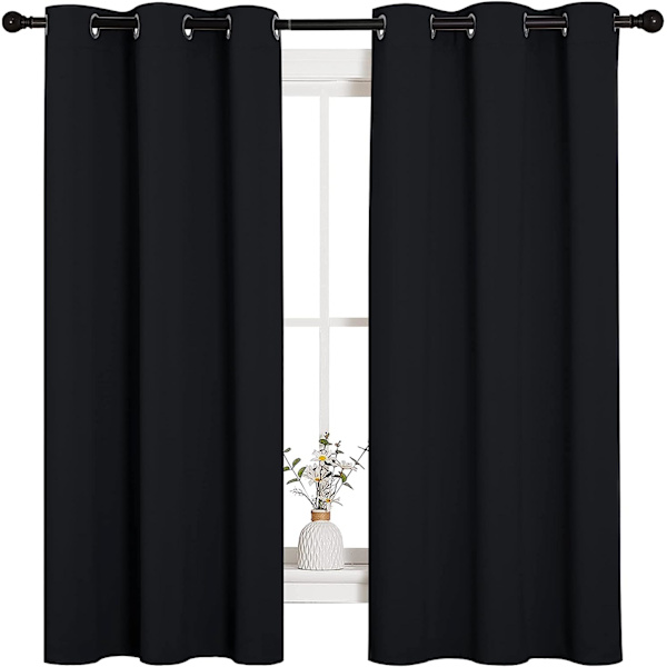 Pitch Black Solid Termisk Isolerte Grommet Lystette Gardiner/Draperier