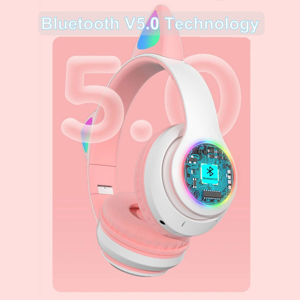 Hörlurar för barn - Vikbara Bluetooth-hörlurar med kattöron och blinkande ljus