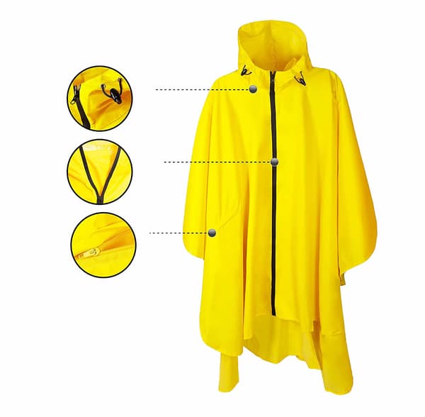 Regnjakke Poncho med Lynlås-Hætte til Voksen, Gul