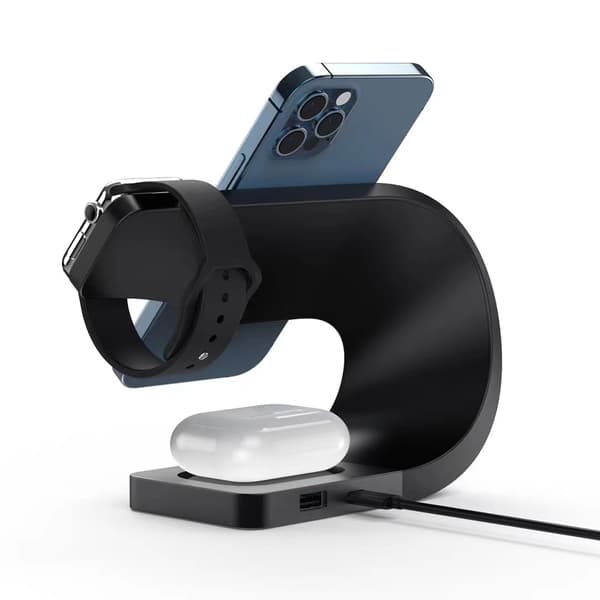 （Sort）4 i 1 Trådløs Oplader Smart Station Til Apple Serie Iph