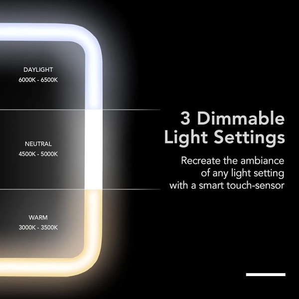 Uppladdningsbar LED-smängdsspegel med 3 färginställningar - Det