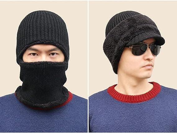 Vintervarm Elastisk Mjuk Öron Skyddande Stickad Halsduk Hatt Fle DXGHC
