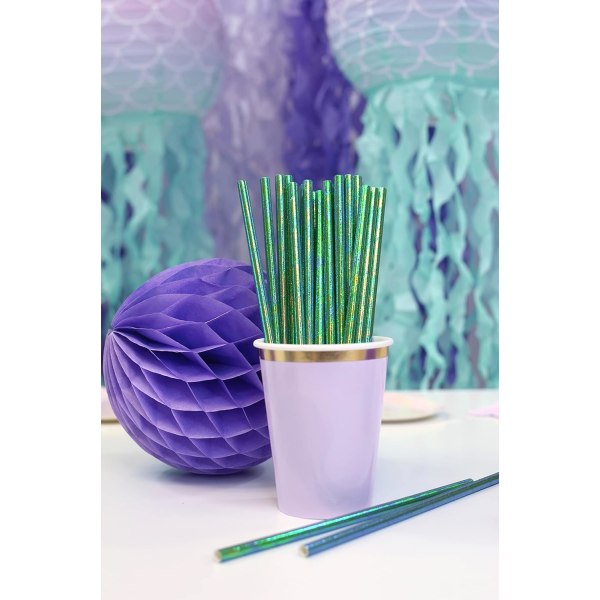 Iridescent Disposable Drinking Party Paper Straws (100pcs, Mermai