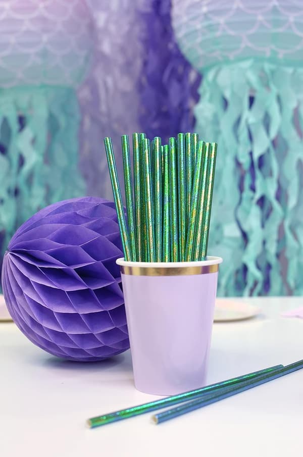 Iridescent Engangs Drikkestraws til Fest (100 stk, Mermaid