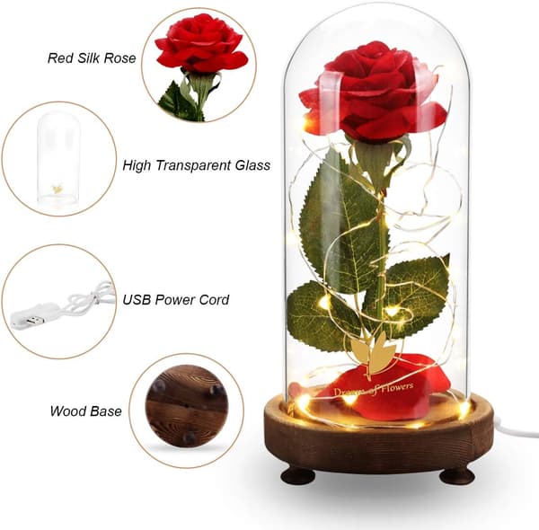 Kunstig Evig Rose Glaskuppel, Skønhed og Udyret Rose, Bl