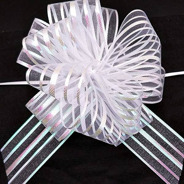 Dragbåge, Stor, Organza, 15 cm, 20 stycken (Vit)