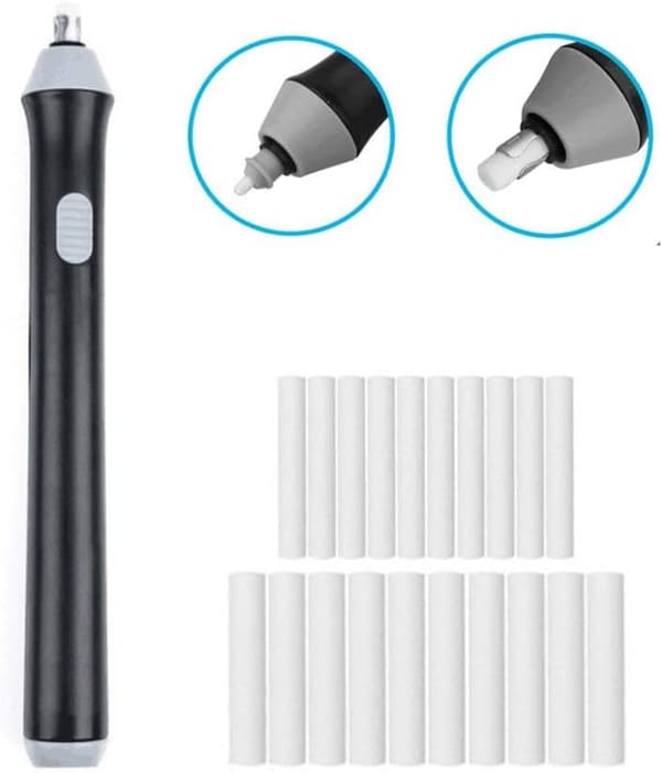 Elektrisk suddgummi-set med suddgummi-påfyllningar, batteridriven, automatisk
