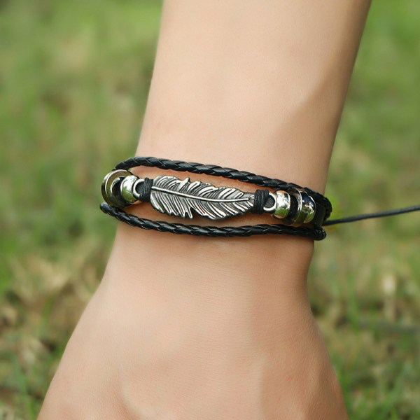 Popular fashion accessories simple alloy feather beads leather br