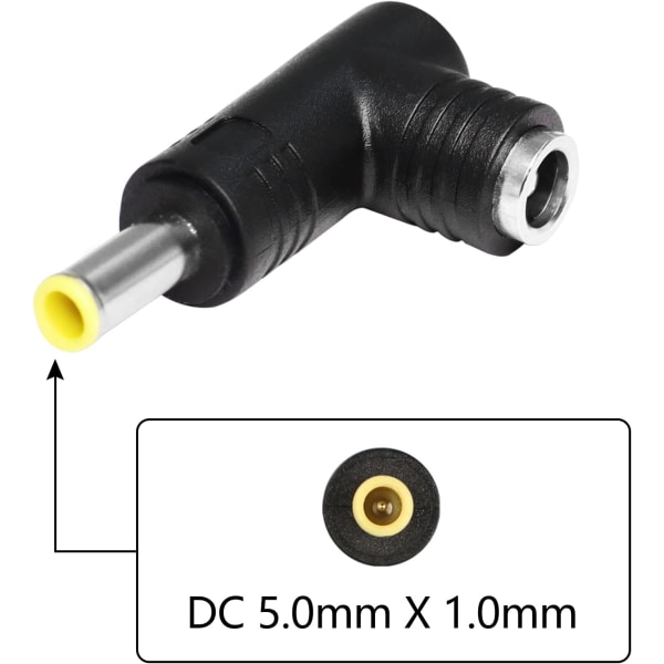 2 stk DC strømforsyningadapter, 90 graders vinkel DC-adapter 5,0 mm x 1,0 DXGHC