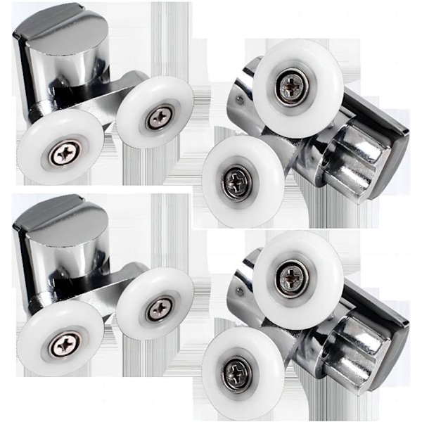 4 stk Dusjdørruller, 23mm Skyvedører Hjul, Utskiftningshjul Dusjdører, 2xDobbel Twin Topp/Bunn
