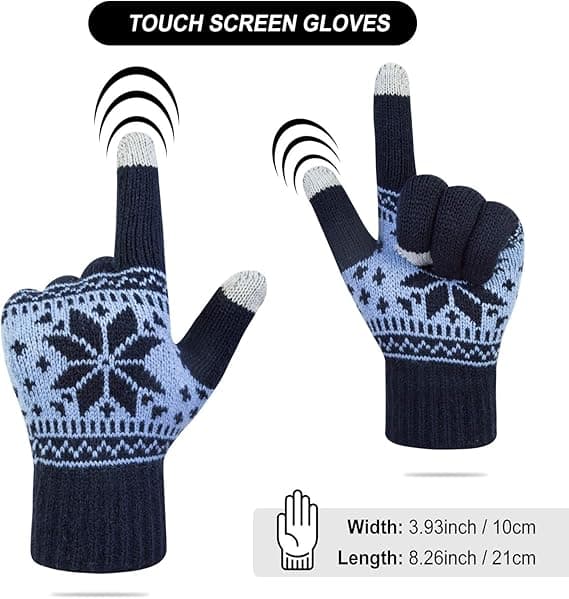3 Par Touchscreen-Handsker Snefnug, Varme Strikket Vinterhandsker