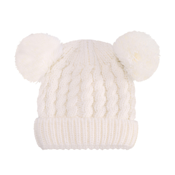 Baby Pullover Hatt med Dubbla Bollar Barnhatt Höst och Vinter