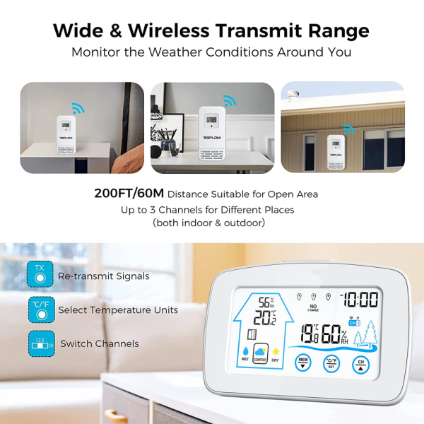 (Hvid) Vejrstation Stor LCD Digital Termometer Hygrometer I