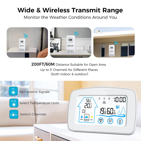 (Vit) Väderstation Stor LCD Digital Termometer Hygrometer I