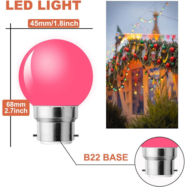 B22 LED-polttimo, 1W värillinen polttimo, B22 värillinen valo
