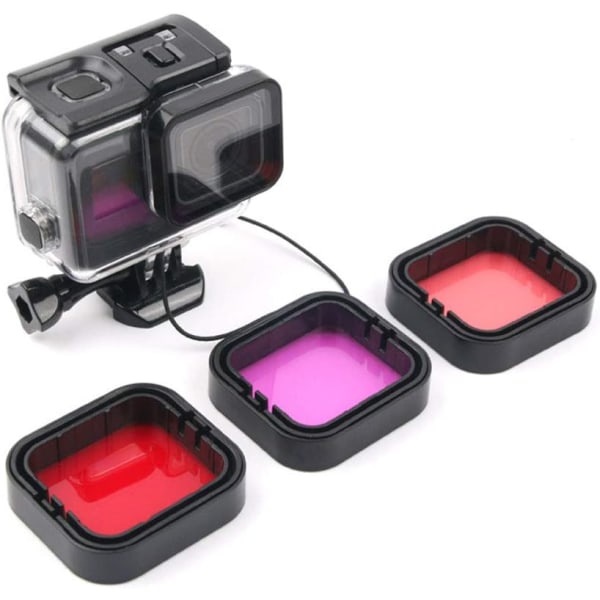 Sett med 3 dykkefilter for GoPro Hero 5 6 7 Black Super Suit Div