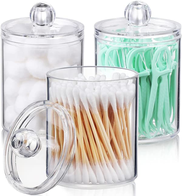 4 plastbeholdere for oppbevaring og organisering av bomullsdotter, co