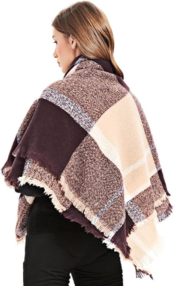 Modevinterscarf för damer, stor sjal i rutig design