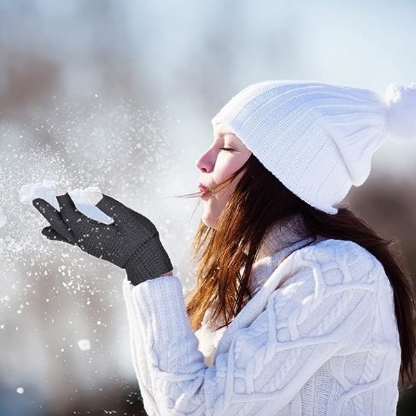 4 Par Dame Vinter Touchscreen Hansker Varme Strikket Tekst