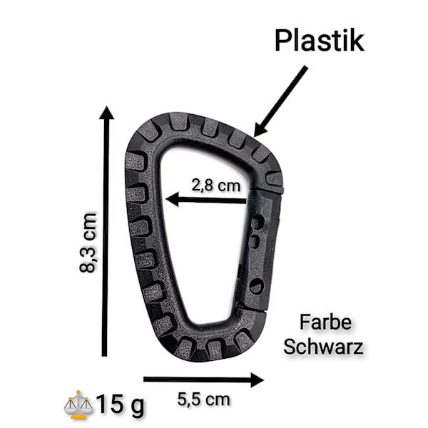 Sæt med 5 plastik karabinhager - Sort - D-formet