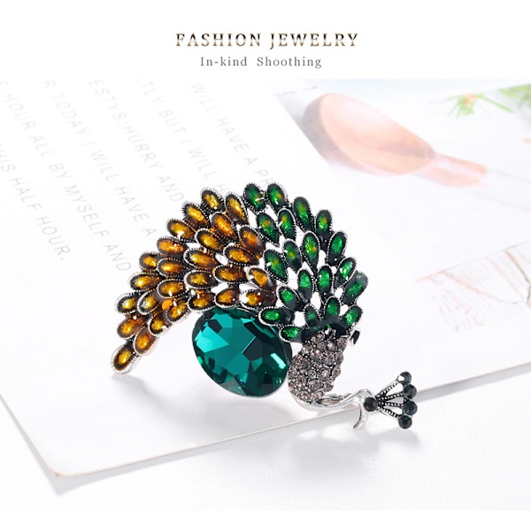 Modepavo-brosch i retro-stil, personlighet i legering