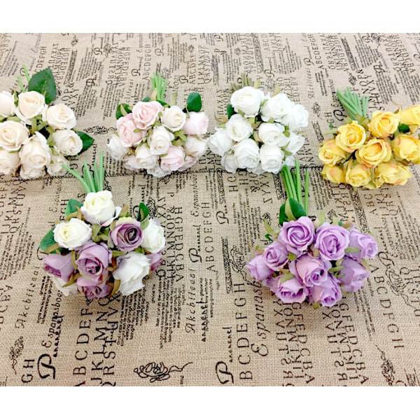 24 kunstige rosebuket silkeblomst med stilk rose fam
